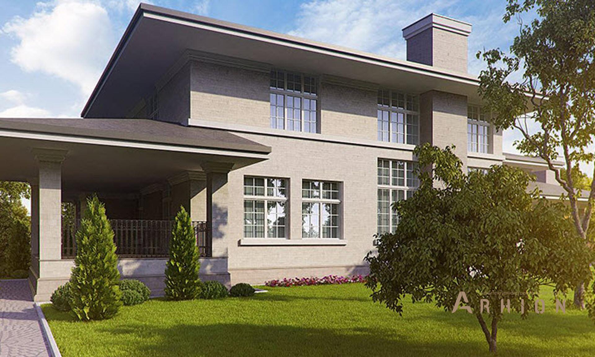 5. Проект двухэтажного дома в стиле Ллойда Райта (прерий) с многоскатной кровлей, SOV-14, площадью - 568 кв c терассой, балконом, бассейном, эркером, вторым светом